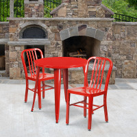 Flash Furniture CH-51090TH-2-18VRT-RED-GG 30" Round Metal Table Set with Back Chairs in Red